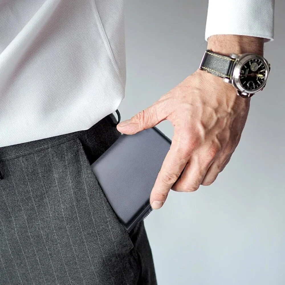 Men's Fashionable Black Zipper Coin Pocket Minimalist Wallet Card Designed